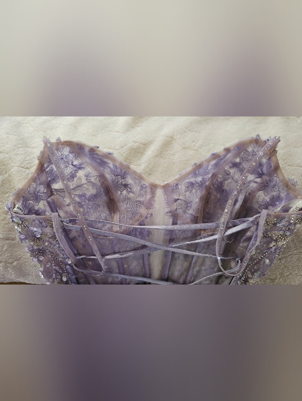 Sherri Hill Lavender/Lilac Beaded Sequin Lace Corset Gown – Size 4 - Picture 6 of 10